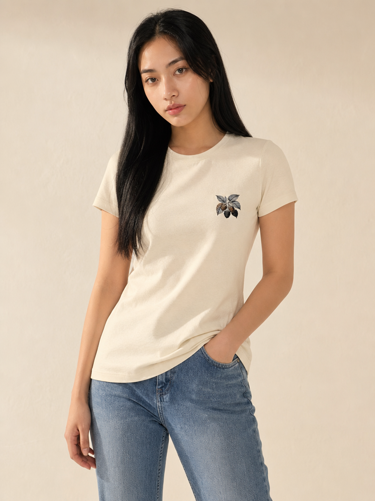 Botanical Blackberry Pocket Graphic Tee - Natural | Premium Streetwear Apparel