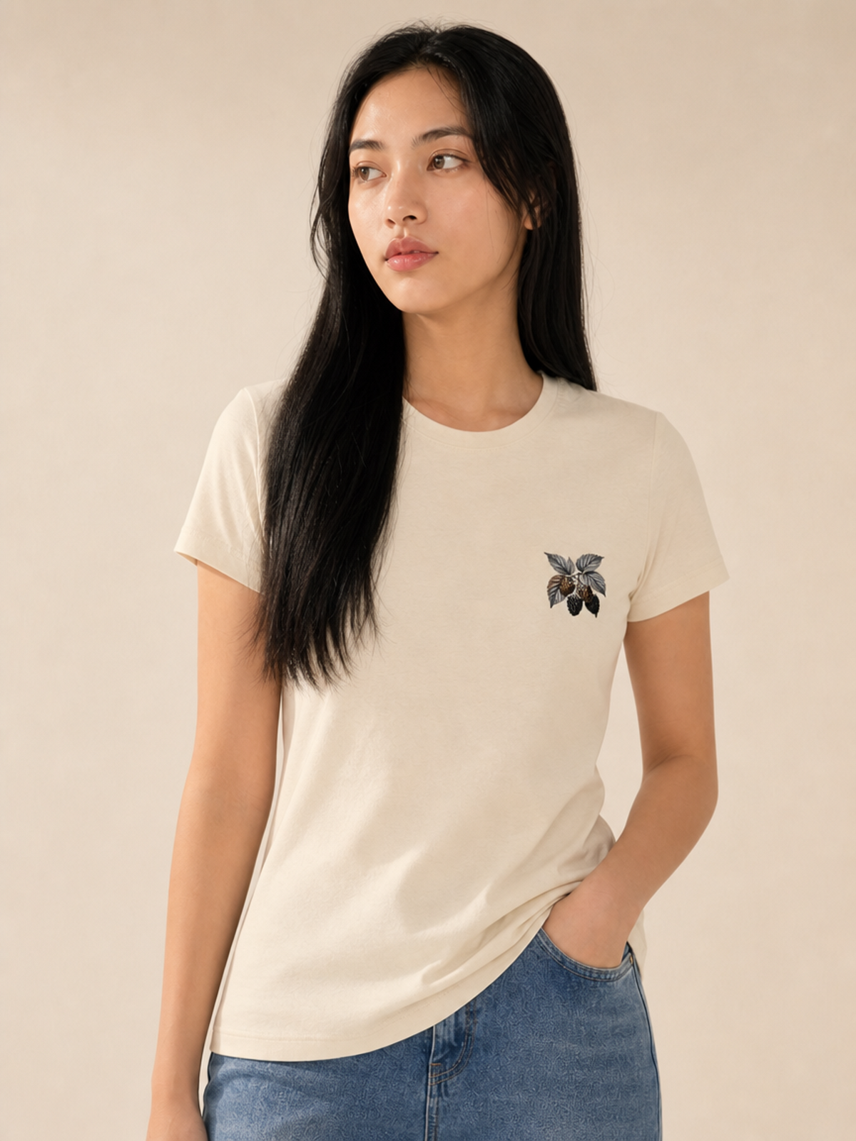 Botanical Blackberry Pocket Graphic Tee - Natural | Premium Streetwear Apparel