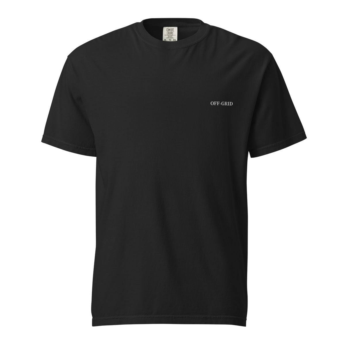 Black t-shirt with "OFF-GIRD" text 